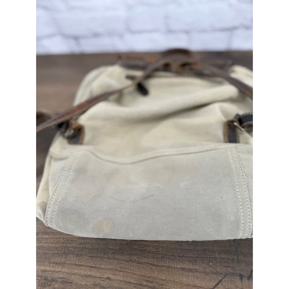 Myra Bag Felicity Backpack Upcycled Canvas Leather Rug Backpack Brown Tan